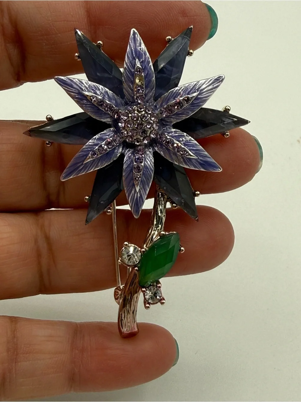Napier Purple Crystal Flower Brooch Pin Vintage Style Floral Statement Jewelry - Picture 7 of 12